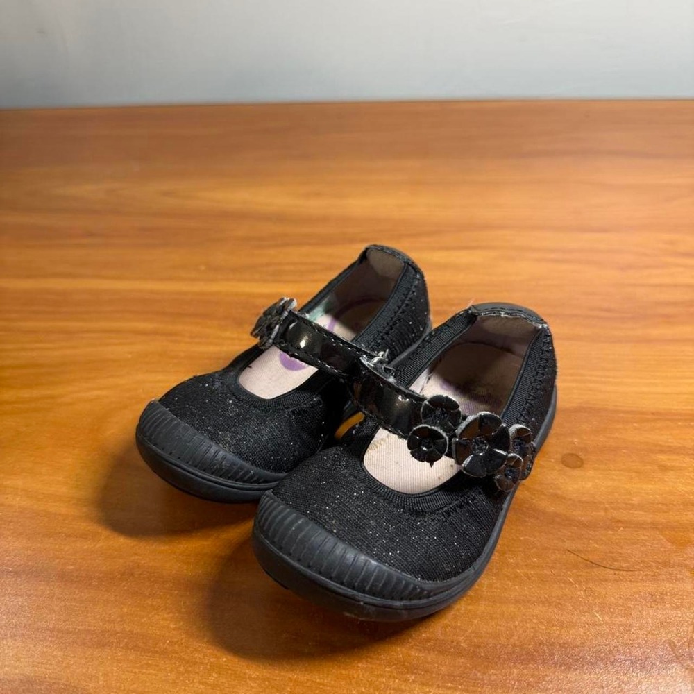 Stride Rite Layla Blaxk Sparkle Mary Jane Style Shoes Walker Comfort Grip 5C